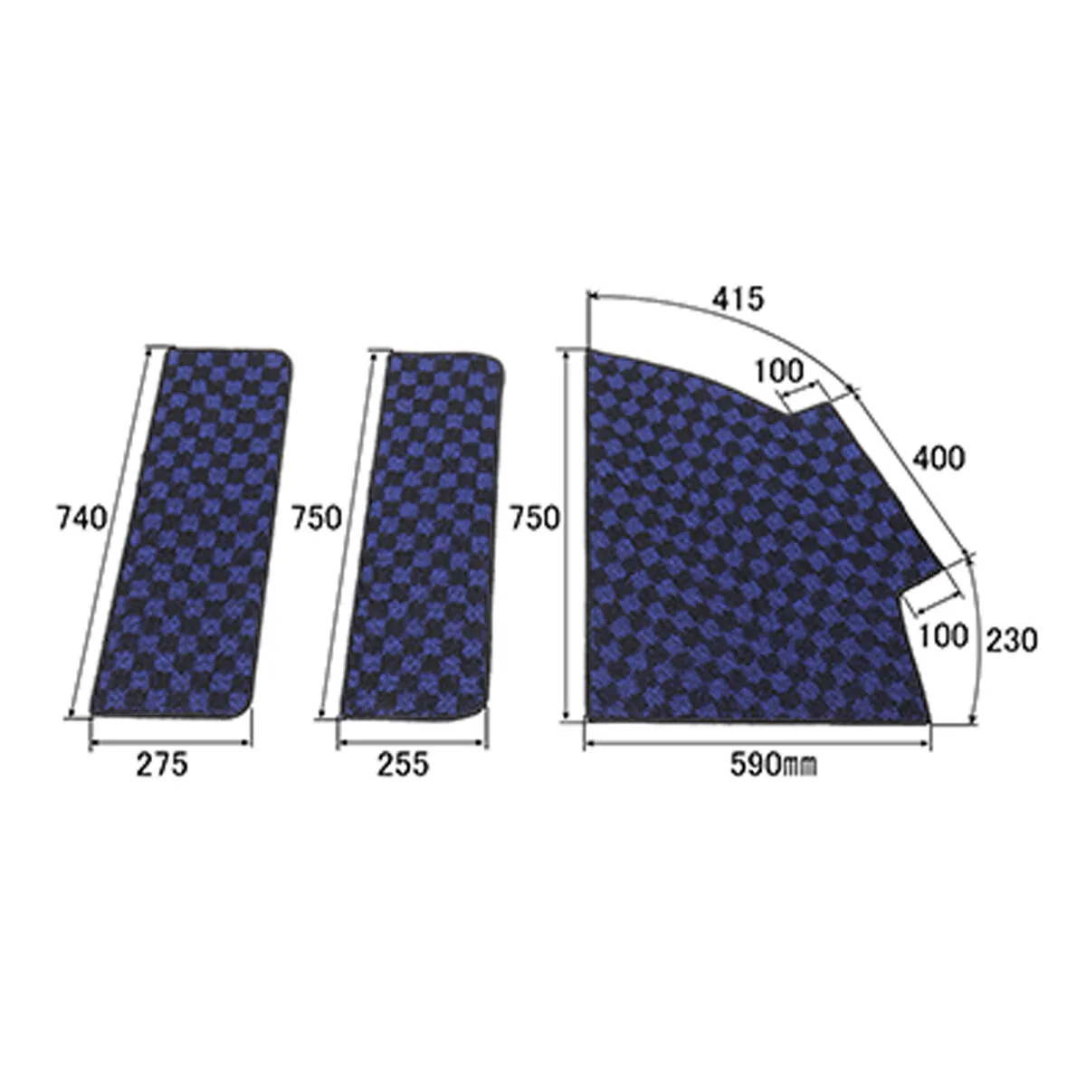 階段用マット 3点セット 大型バス用 裏ゴムスパイク加工 青・黒