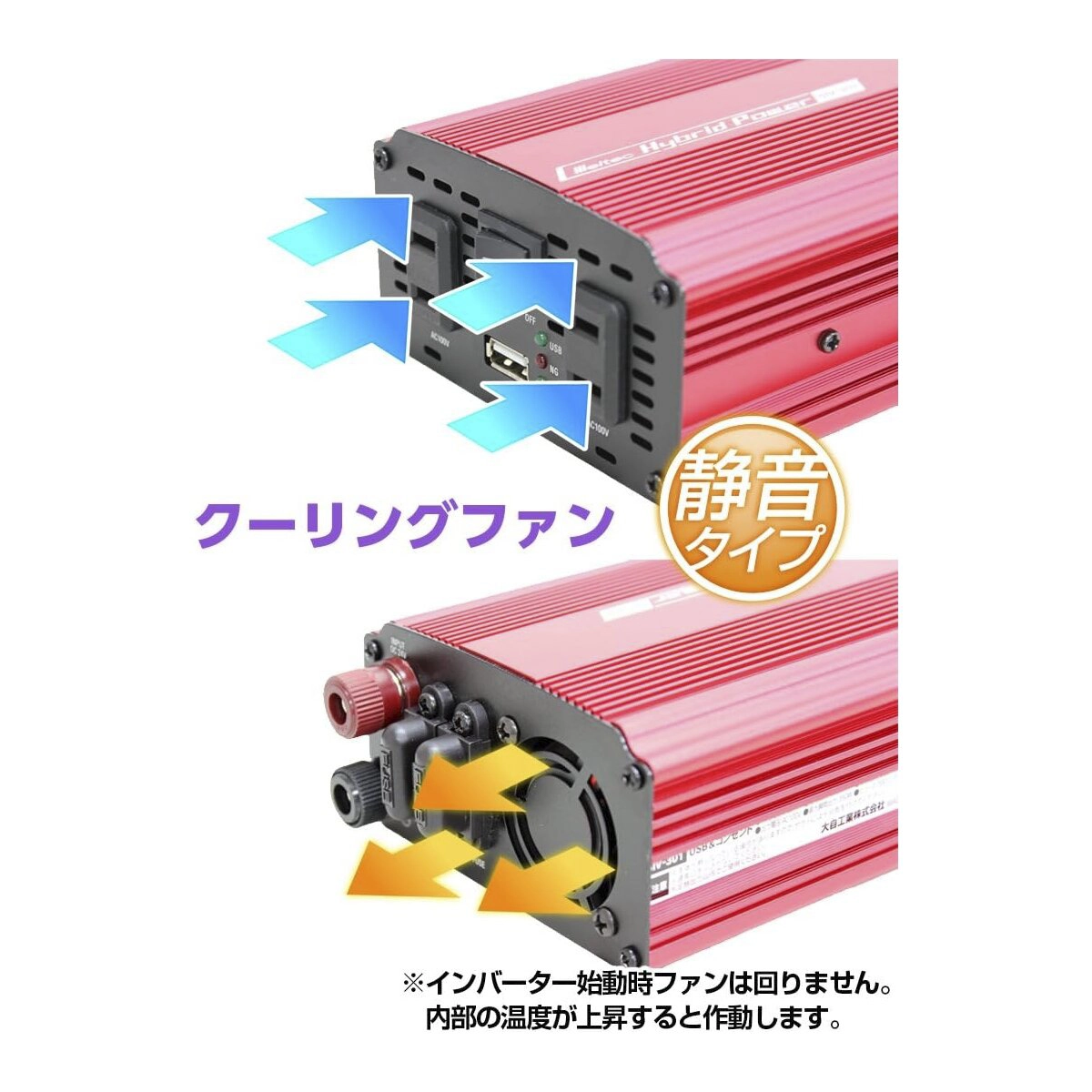 インバーター USB&コンセント DC24V用 300W