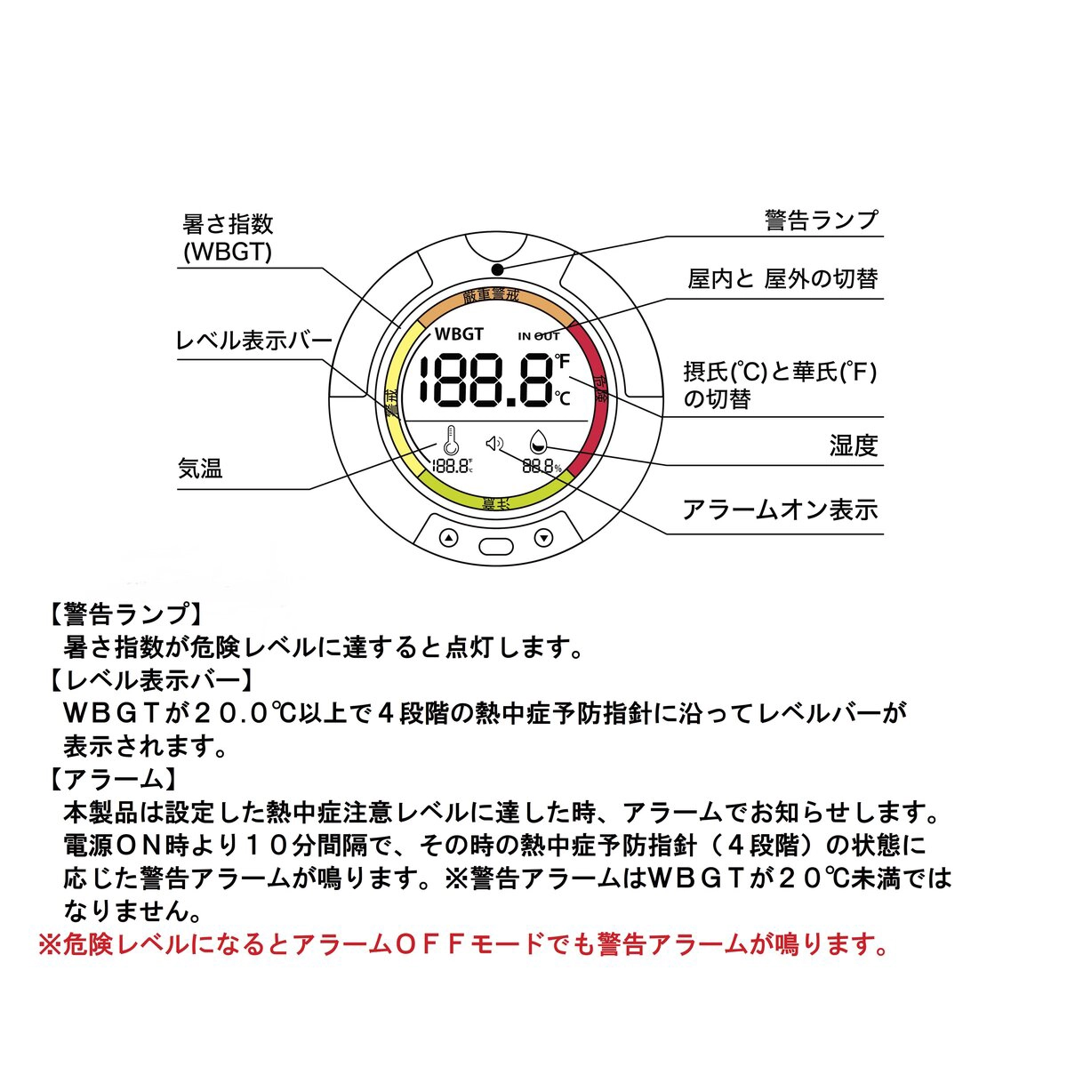 黒球式熱中症指数計 4段階アラーム